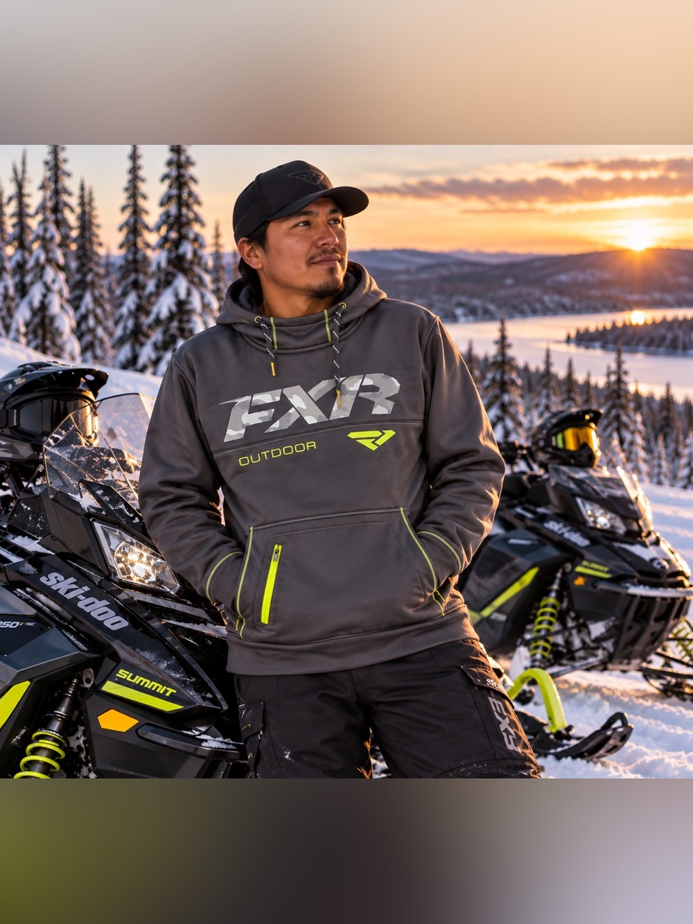 FXR Outdoor Performance Hoodie Gray Camo Lime Green Pullover – 22” PTP
